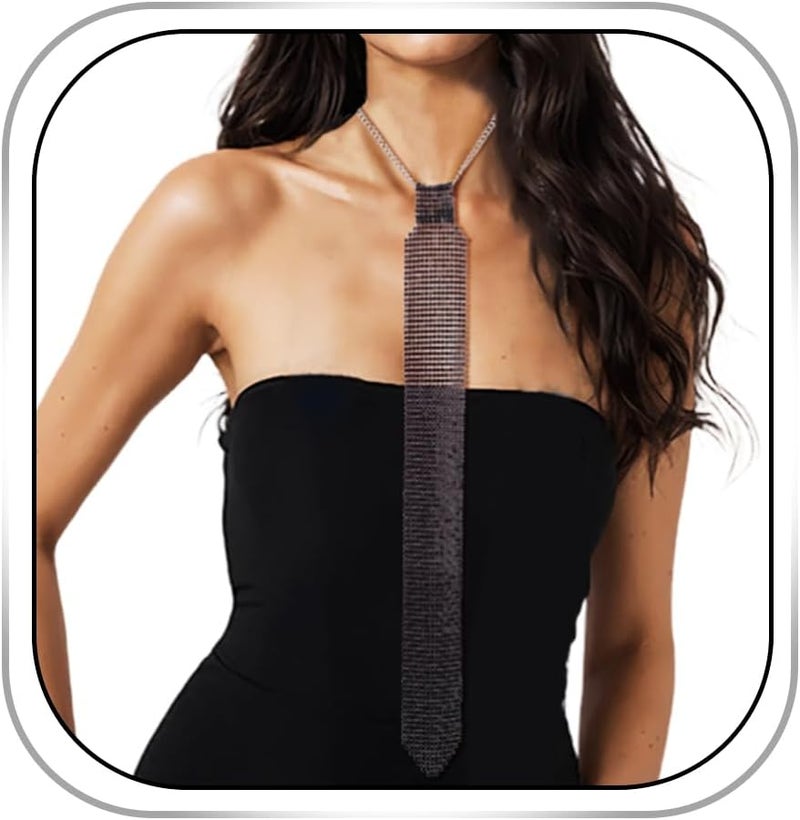 Bmirth Sequins Neck Tie Black Sequins Strands Necklace Gothic Long Neck Tie Jewelry for Party Prom Daily - Image 1
